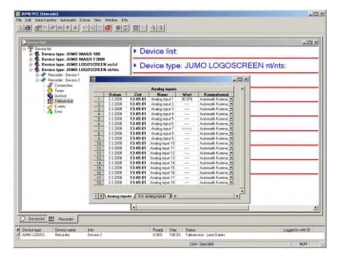 PCC-Programm . Software - PCA Communication Server for use with Jumo Indicator, Jumo Recorder, Jumo Temperature