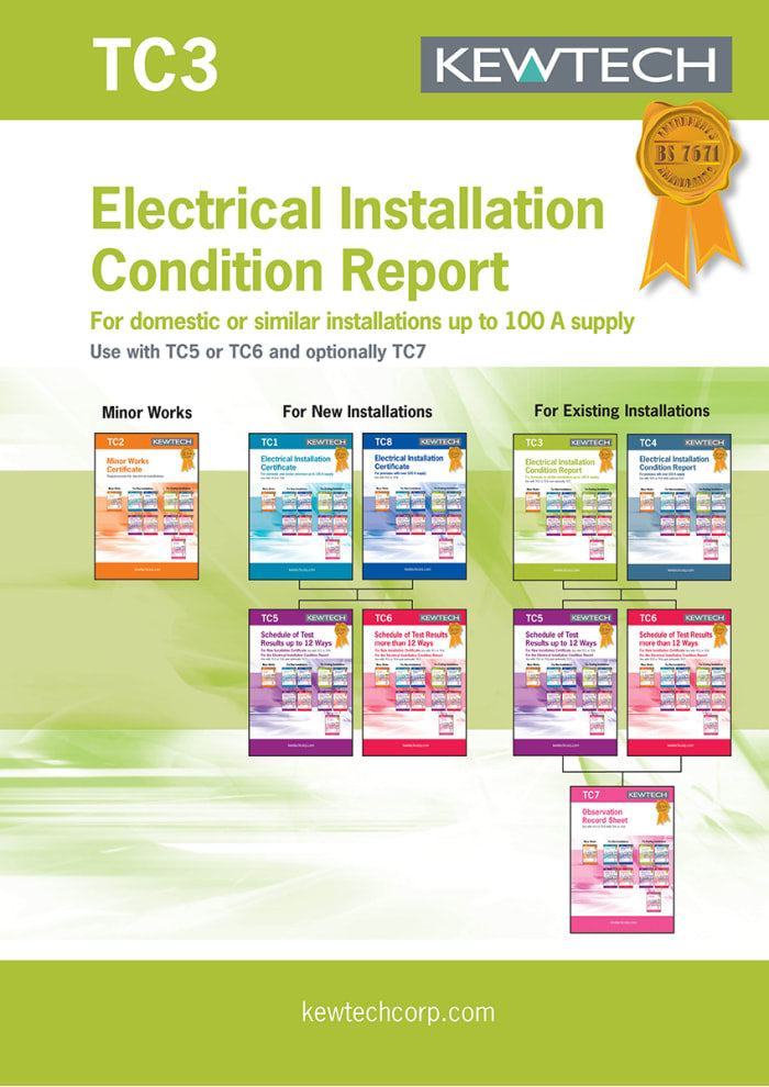 Kewtech Corporation TC3 Electrical Installation Certificate, Certificate Type Periodic Inspection, For Use With FC3000