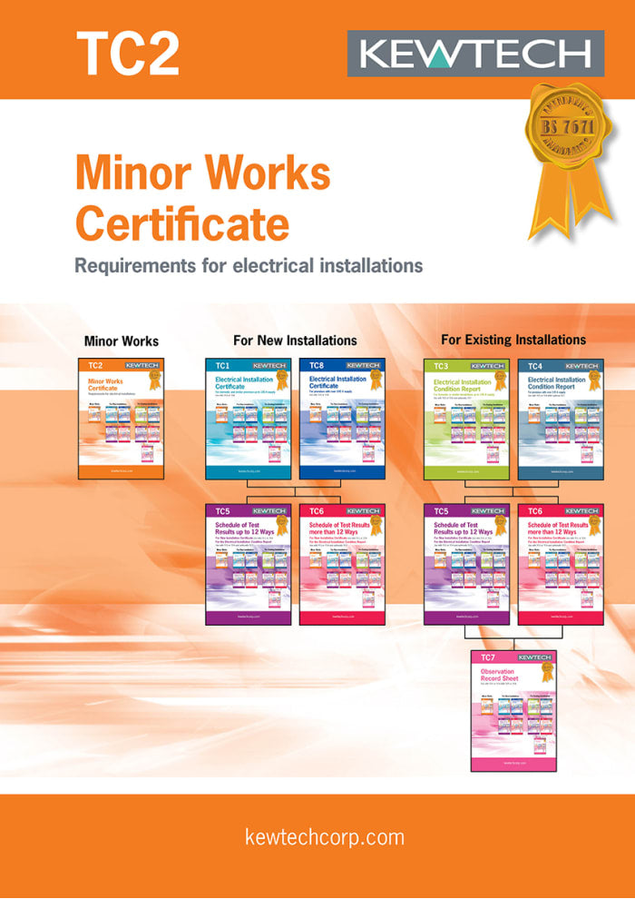 Kewtech Corporation TC2 Electrical Installation Certificate, Certificate Type Electrical Installation, Minor Works, For